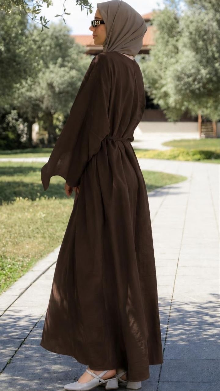 Önü Pelerinli Oversize Elbise 5156 - Acı Kahve