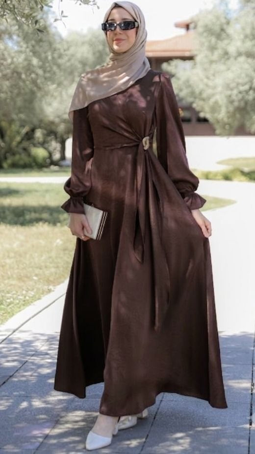 Tokalı Kloş Elbise 5154 - Acı Kahve