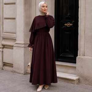 Pelerinli Dantelli Elbise 5159 - Acı Kahve