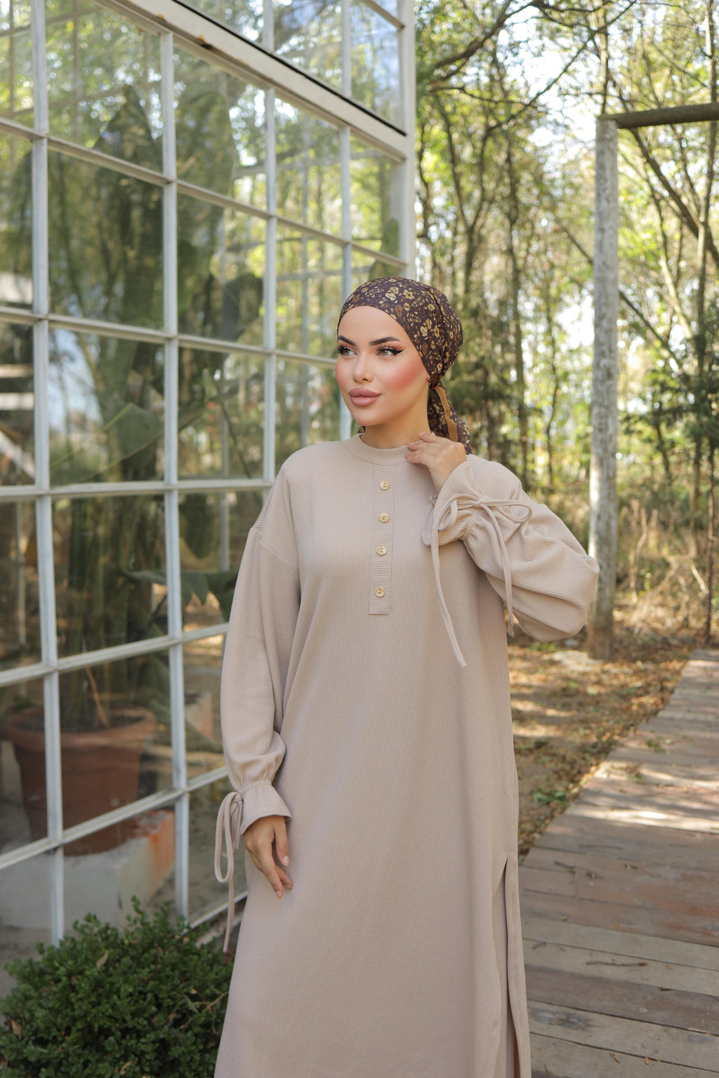 Düğme Detaylı Örme Pantolon Takım 6020 - Bej
