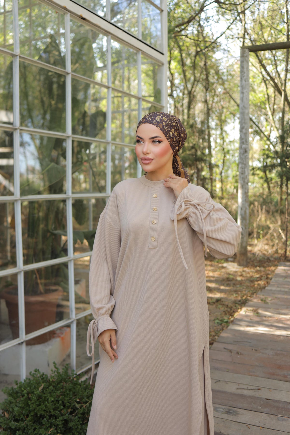 Düğme Detaylı Örme Pantolon Takım 6020 - Bej