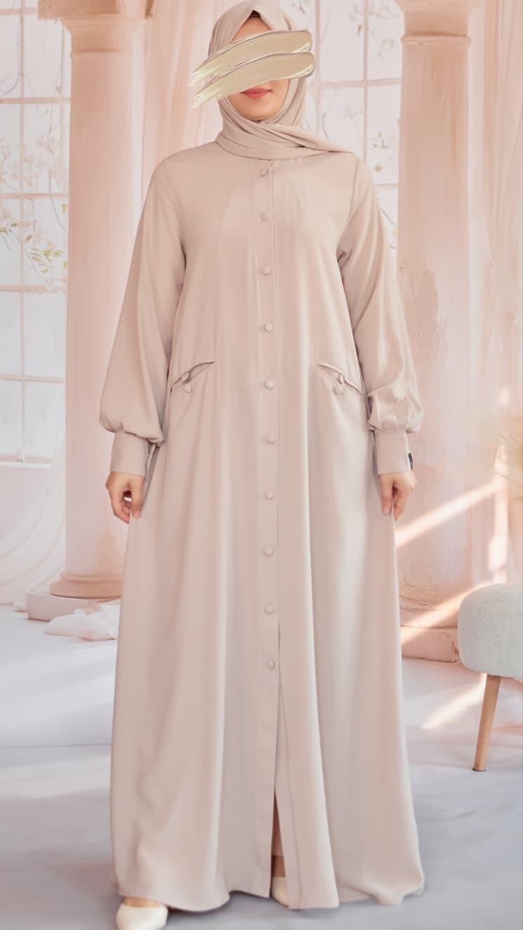 Kaplama Düğmeli Şallı Ferace 5117 - Bej