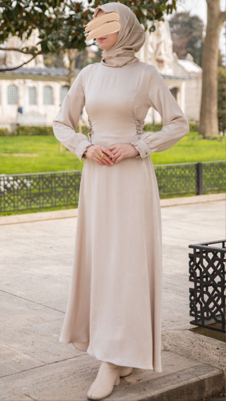 Oturan Britli Elbise 5143 - Bej