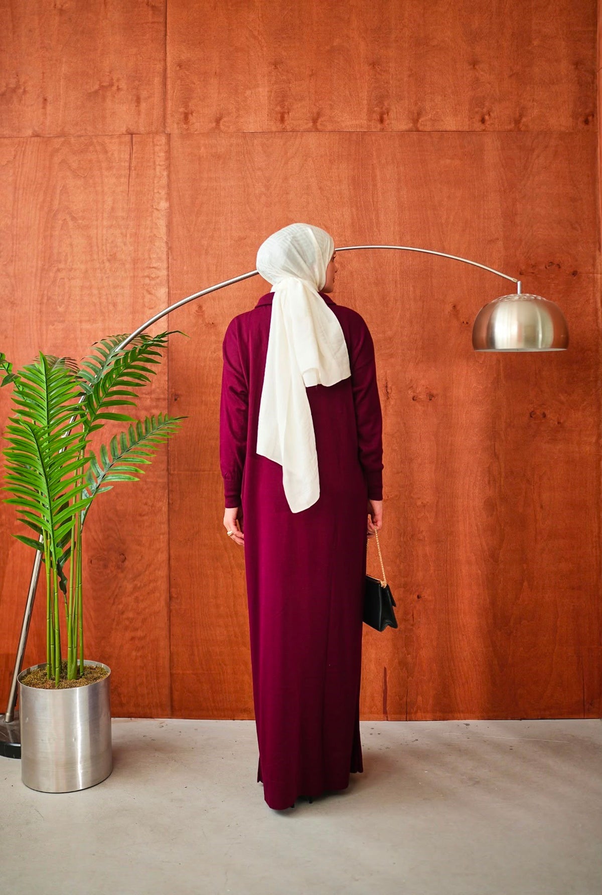 Boğazlı Yaka Fermuarlı Triko - Bordo