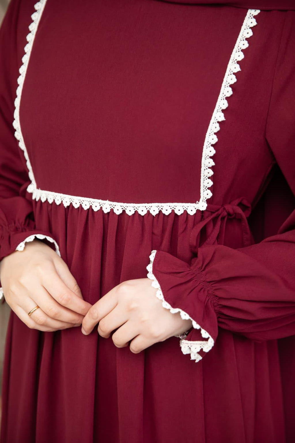 Dantel Detaylı Elbise 5126 - Bordo