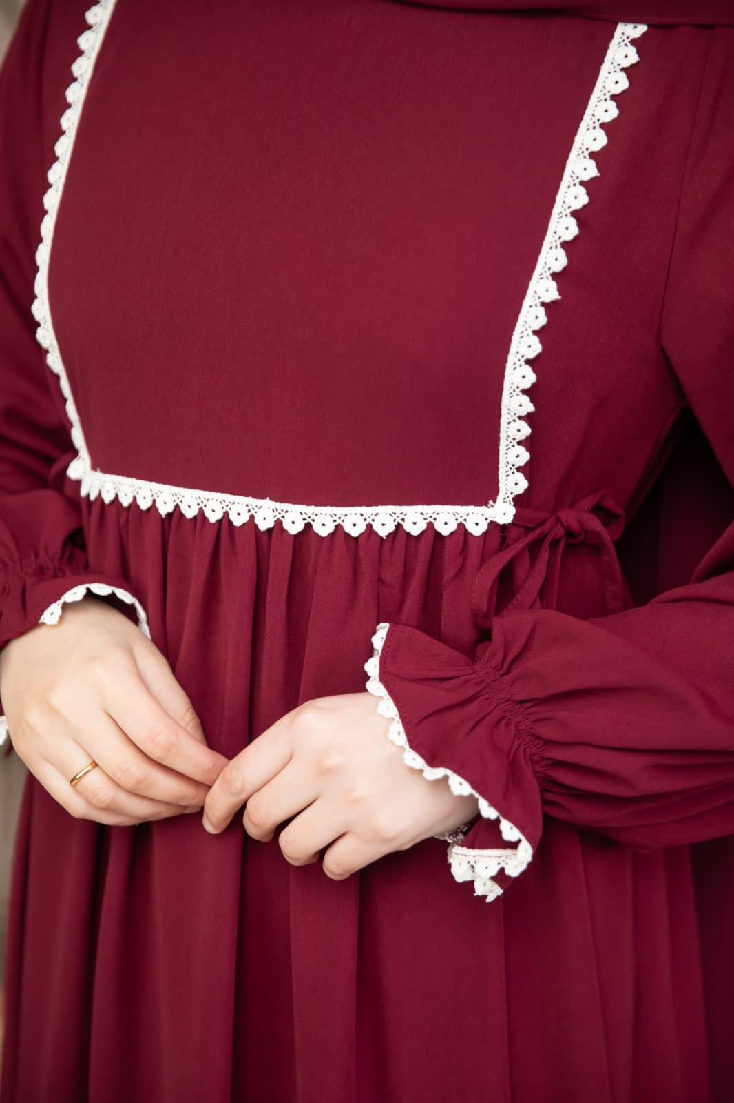 Dantel Detaylı Elbise 5126 - Bordo