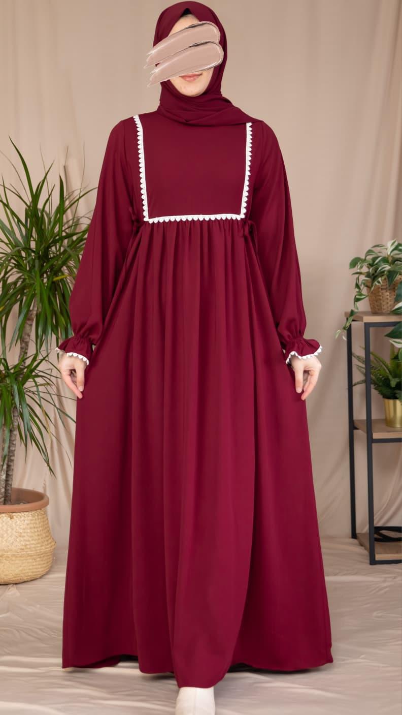 Dantel Detaylı Elbise 5126 - Bordo