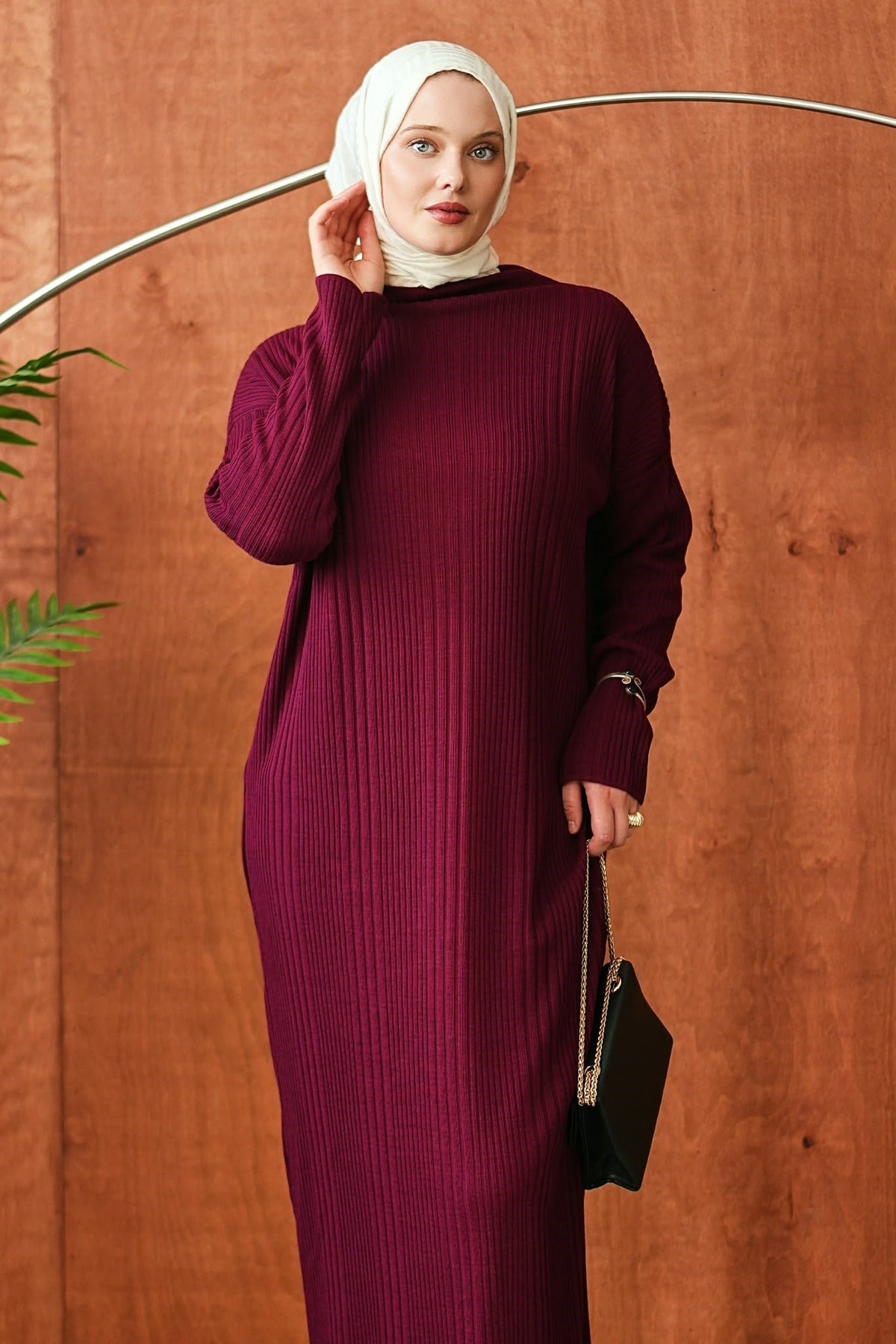 Dik Yakalı Fitilli Triko NSR2683 - Bordo