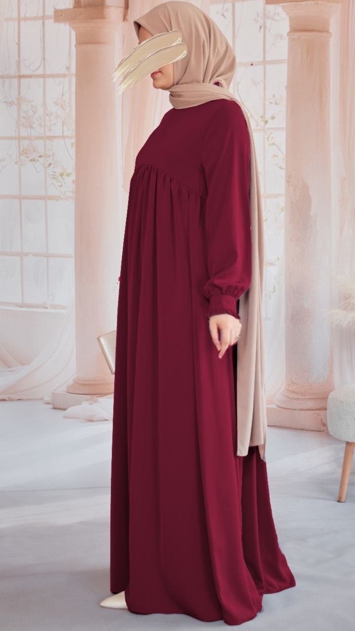 Fırfırlı Robalı Elbise 5062 - Bordo