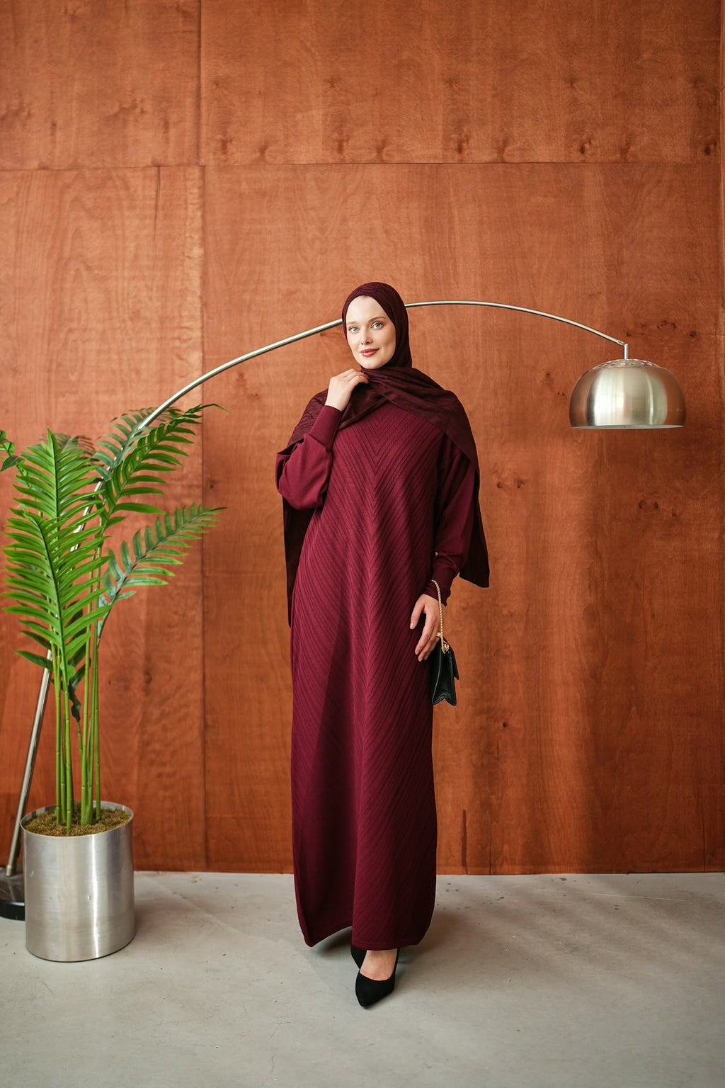 Geometrik Örgü Desen Triko - Bordo