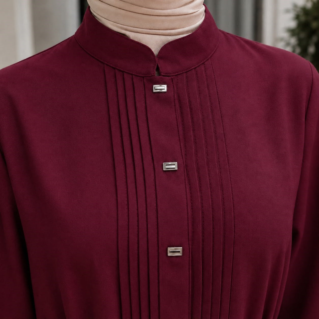 Nervürlü Çıtçıtlı Ferace 5153 - Bordo