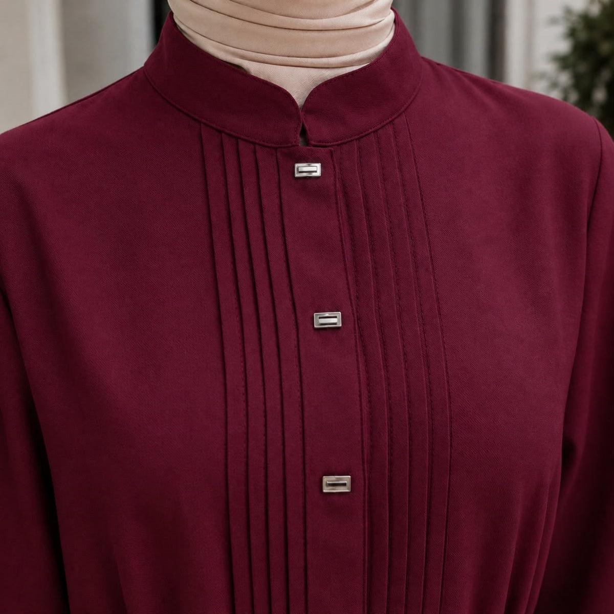 Nervürlü Çıtçıtlı Ferace 5153 - Bordo