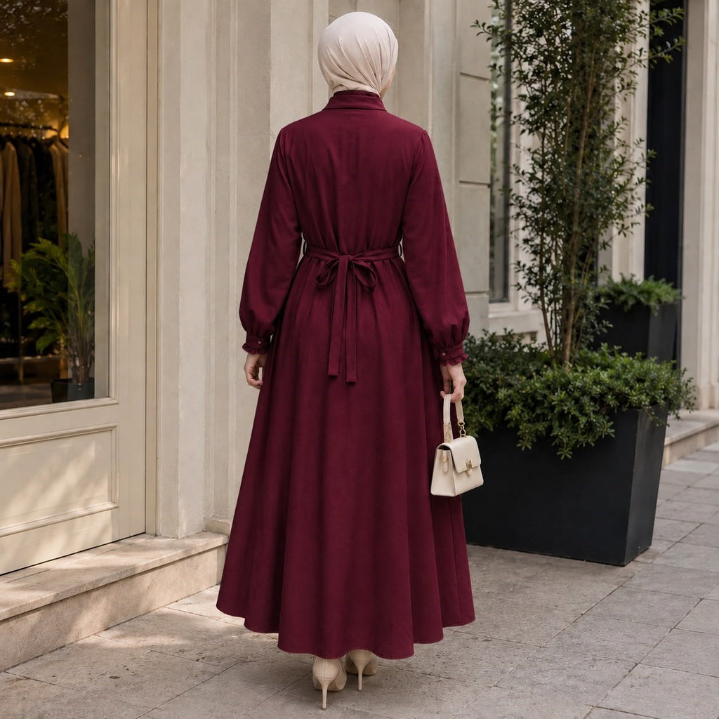 Nervürlü Çıtçıtlı Ferace 5153 - Bordo