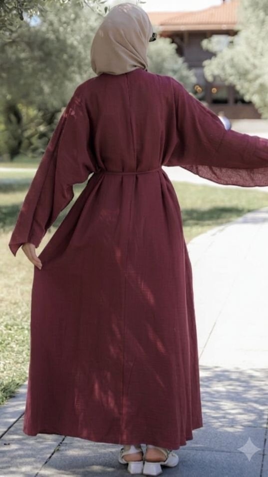 Önü Pelerinli Oversize Elbise 5156 - Bordo