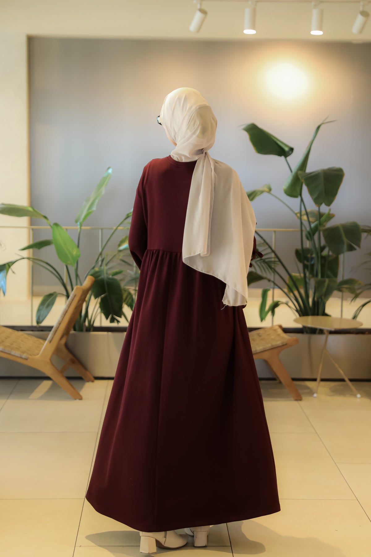NSR 5172 FİYONKLU KOLLUKLU ELBİSE - Bordo