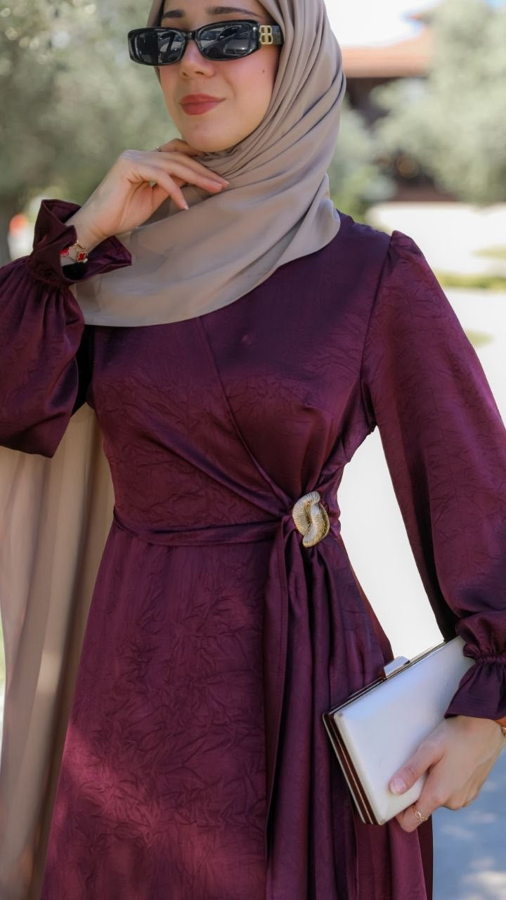 Tokalı Kloş Elbise 5154 - Bordo