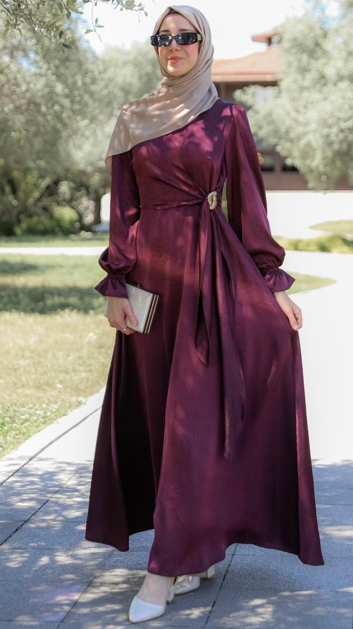 Tokalı Kloş Elbise 5154 - Bordo