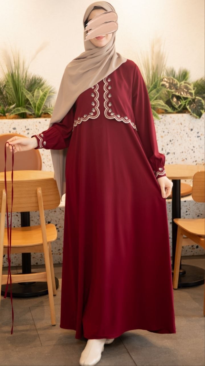 Ön Aller ve Nakışlı Elbise 5134 - Bordo