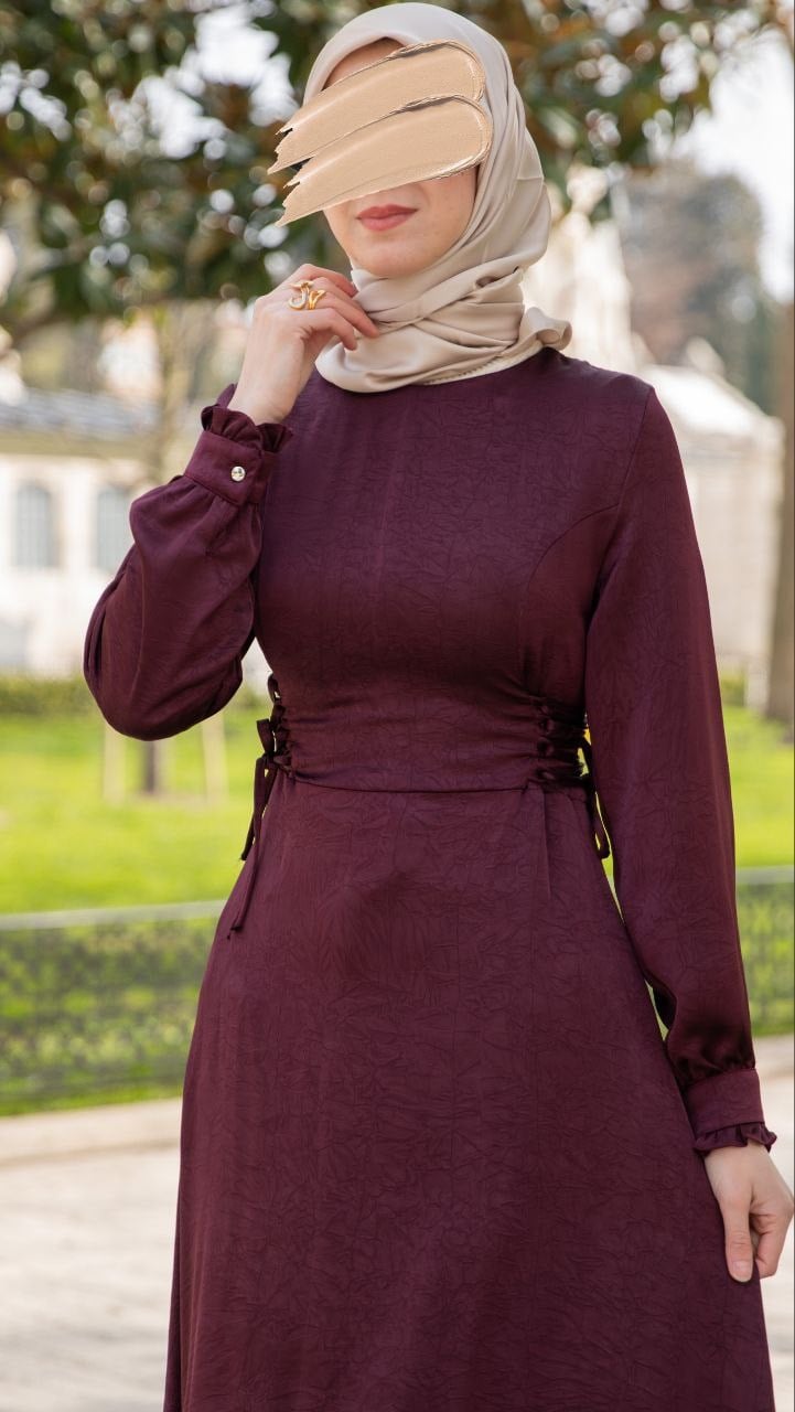 Oturan Britli Elbise 5143 - Bordo