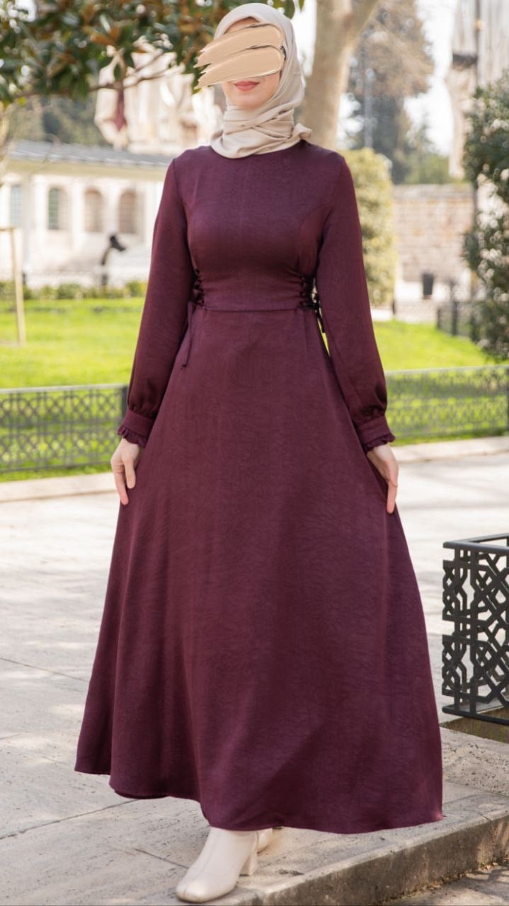 Oturan Britli Elbise 5143 - Bordo