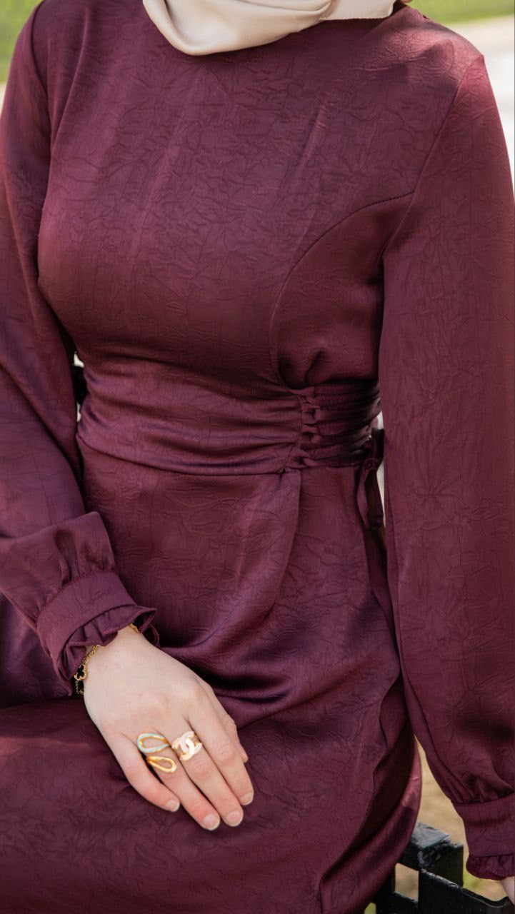 Oturan Britli Elbise 5143 - Bordo