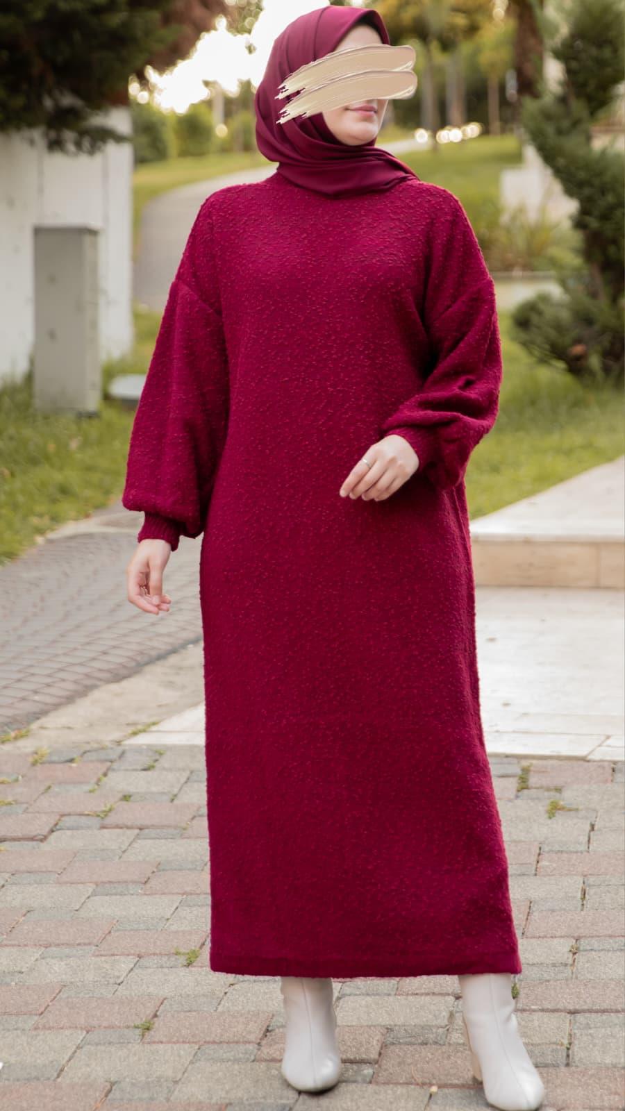 Oversize Tasarım Triko Elbise - Bordo