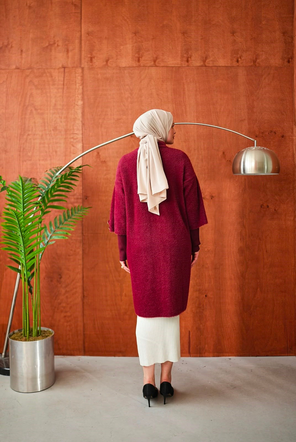Peluş Fermuarlı Kap - Bordo