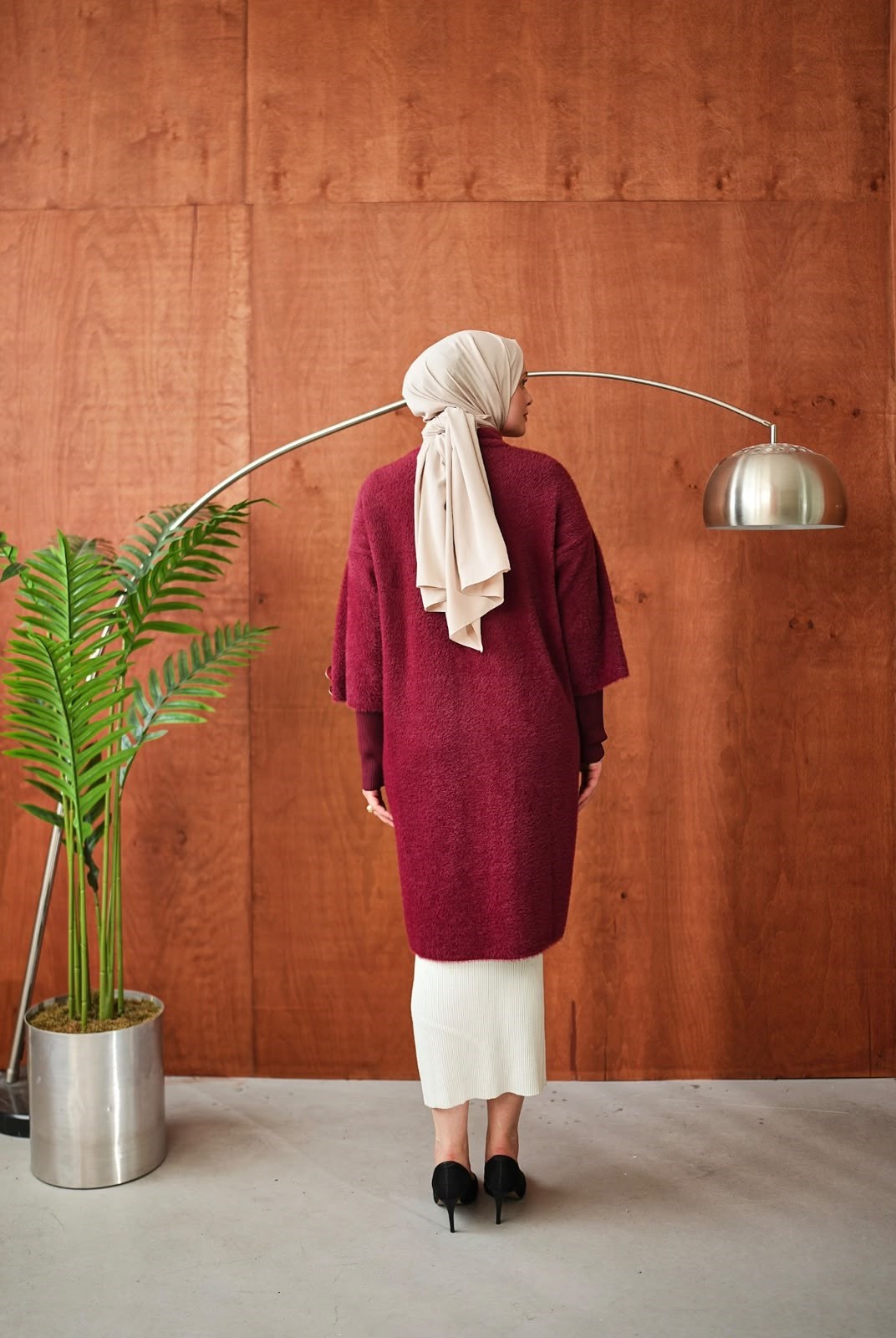 Peluş Fermuarlı Kap - Bordo