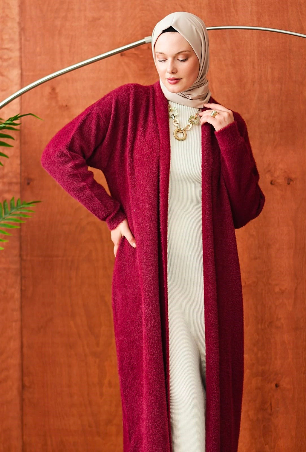 Peluş Hırka Triko - Bordo