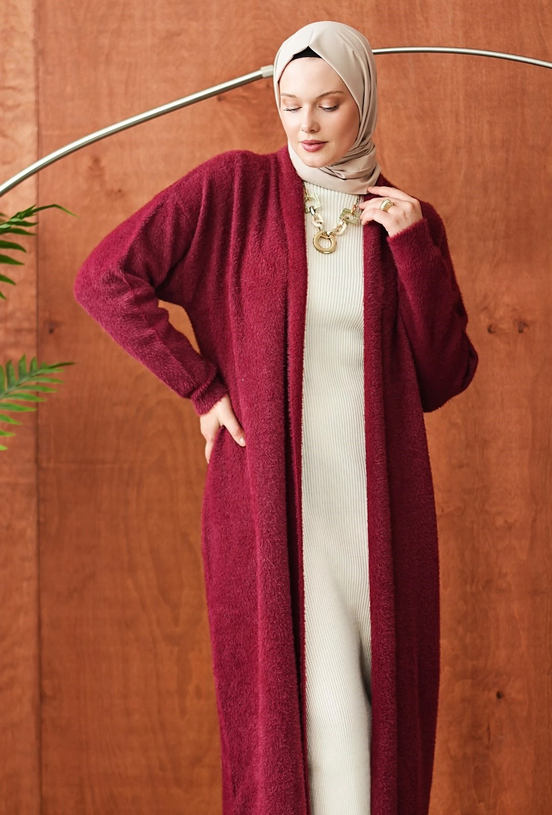 Peluş Hırka Triko - Bordo