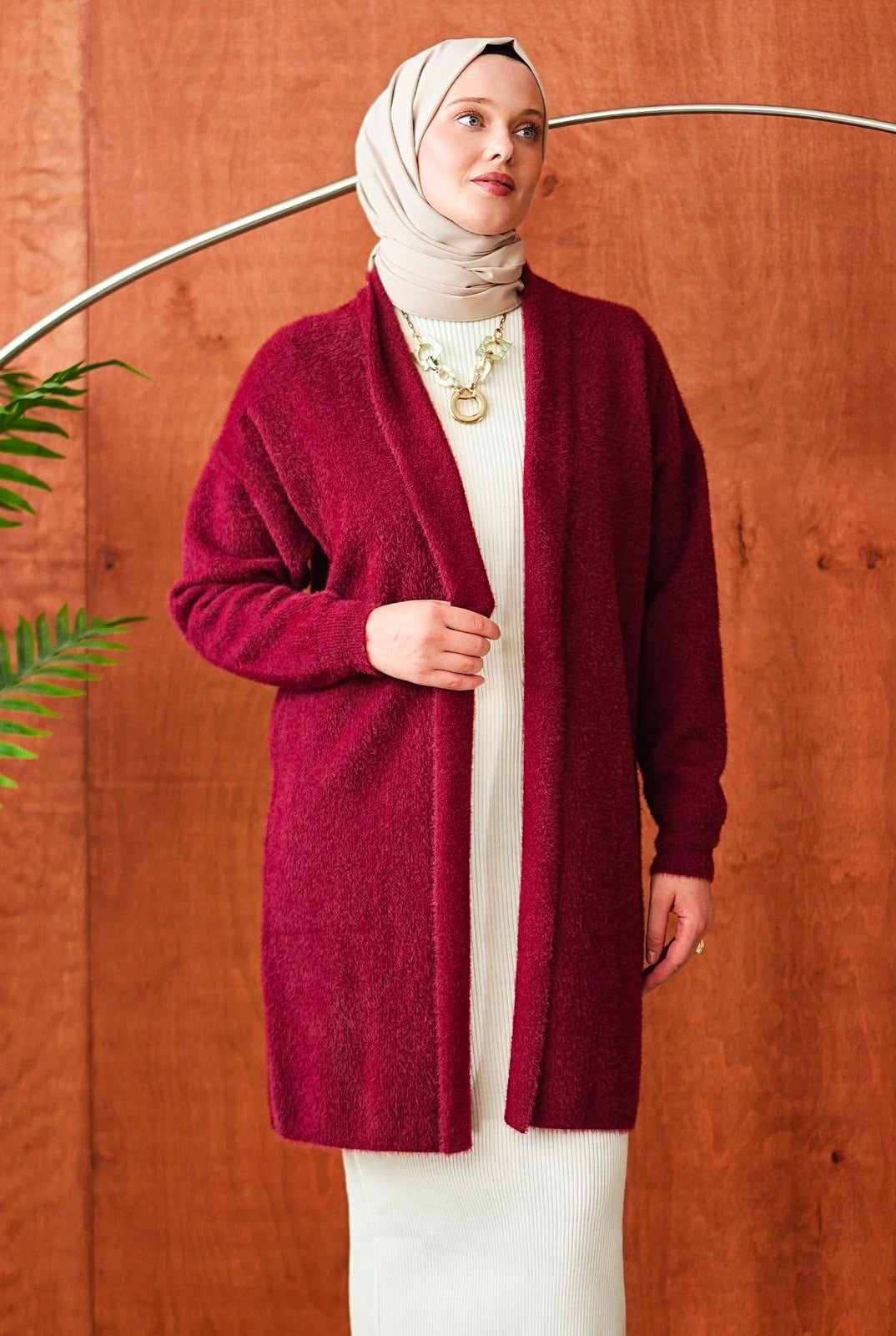 Peluş Hırka Tunik - Bordo