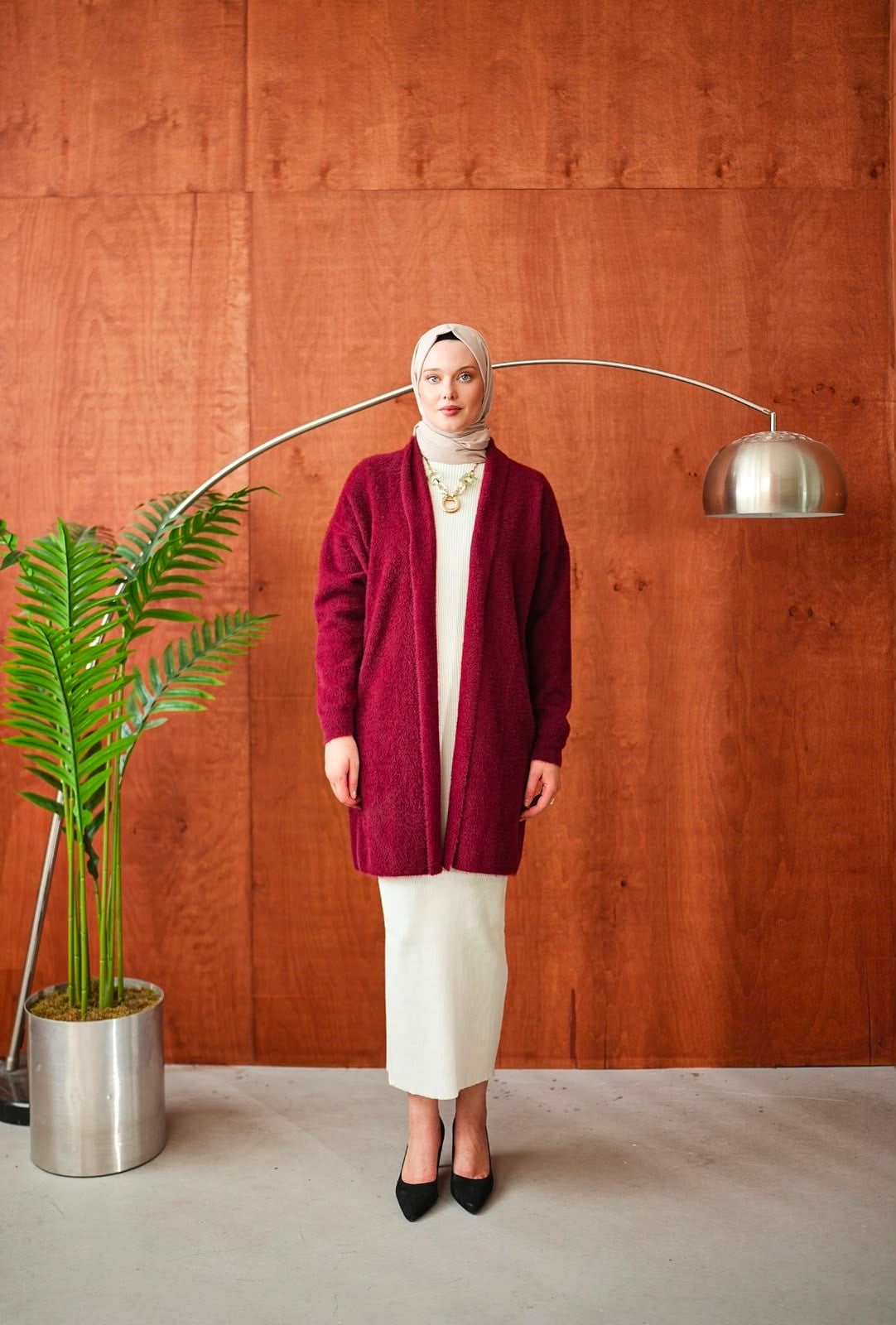 Peluş Hırka Tunik - Bordo