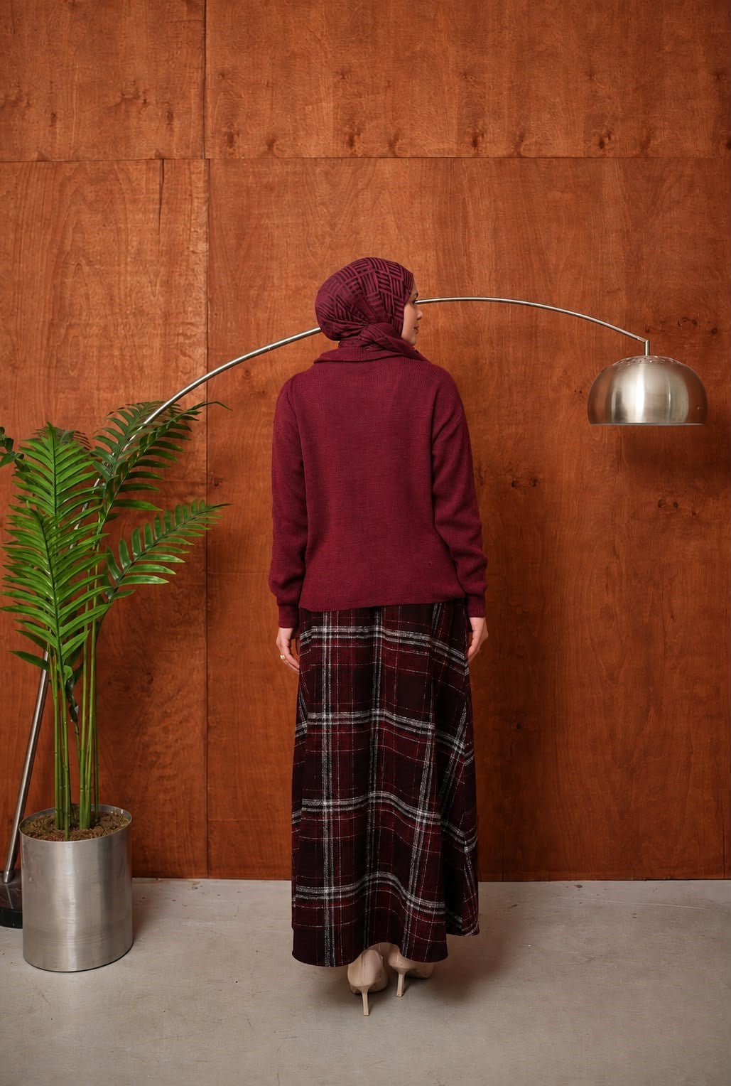 V Yaka Fermuarlı Bluz - Bordo