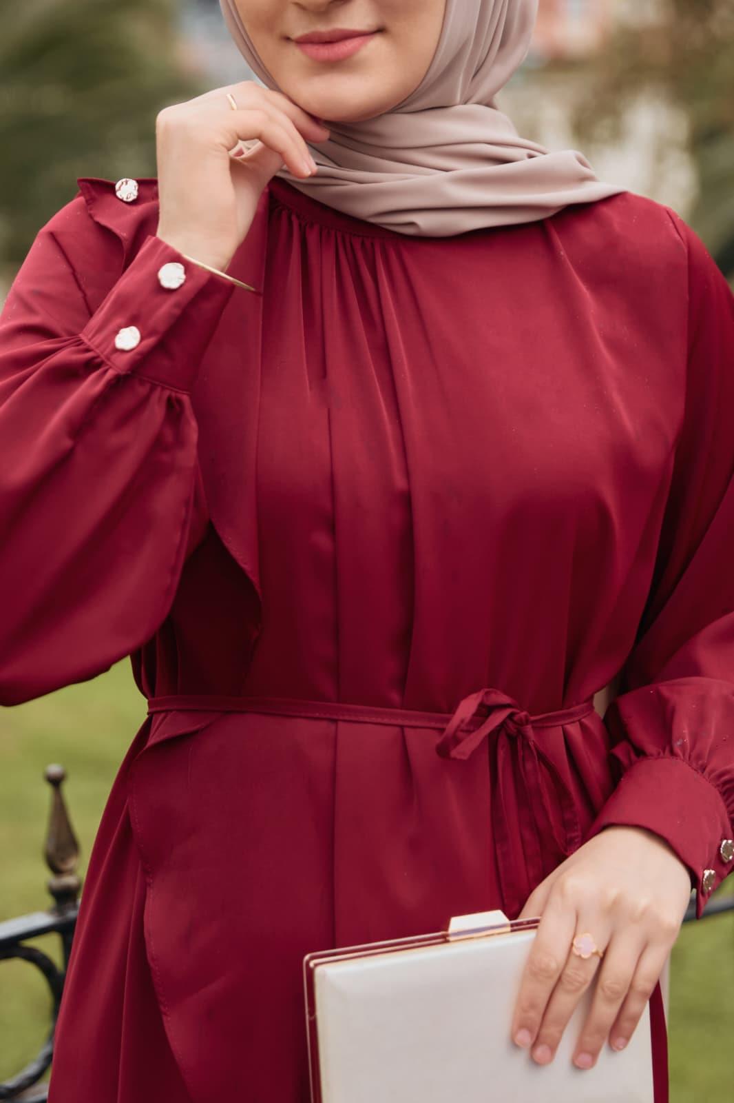 Volanlı Elbise 5116 - Bordo
