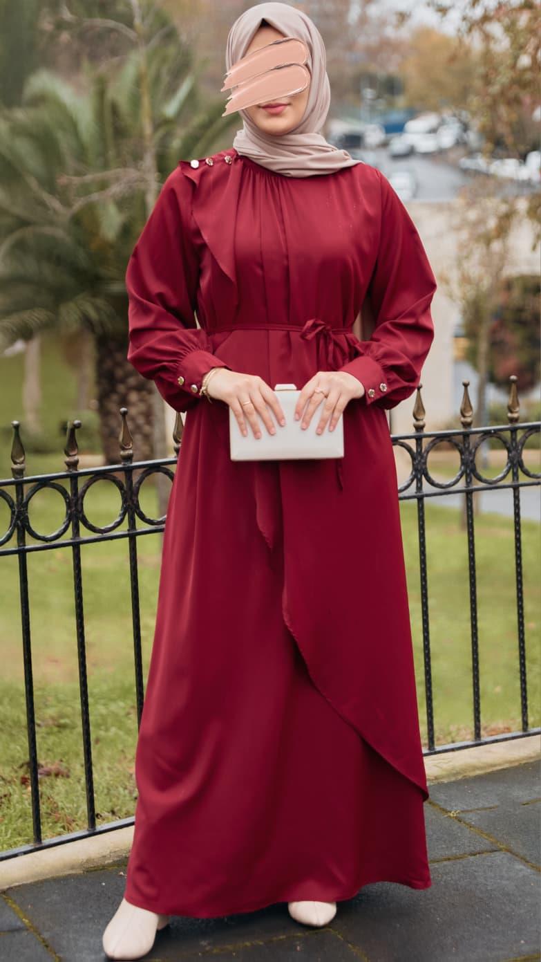 Volanlı Elbise 5116 - Bordo