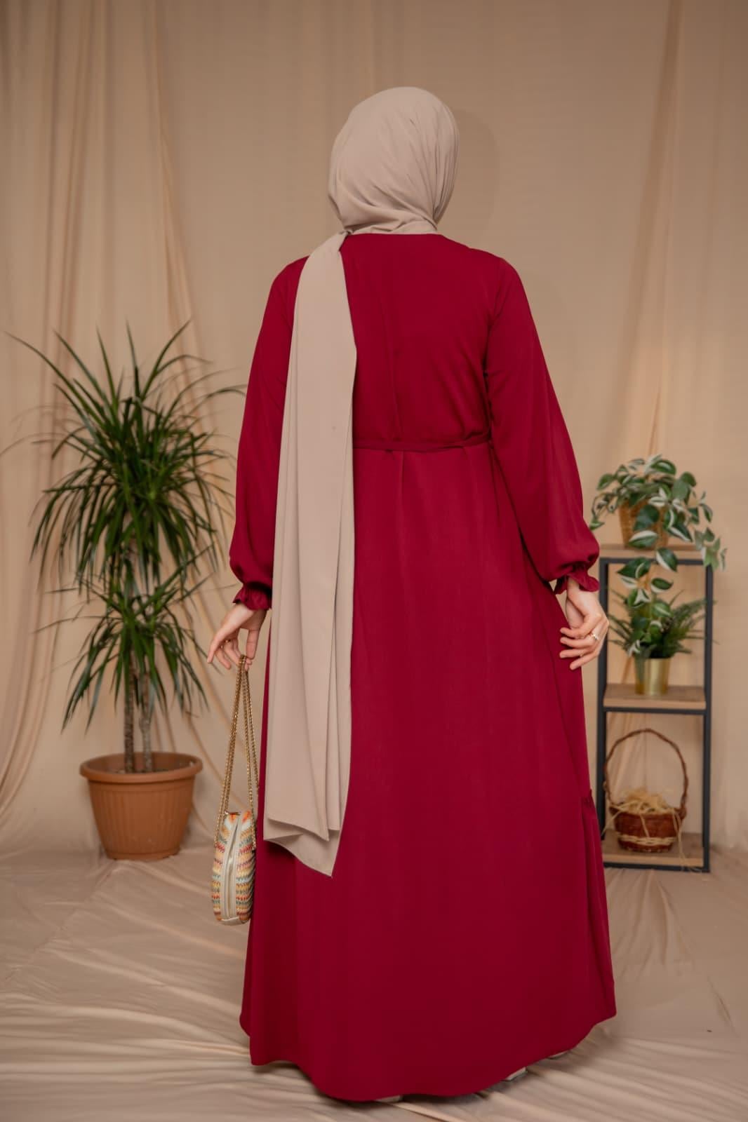 Yanları Katlı Kroş Elbise 5123 - Bordo