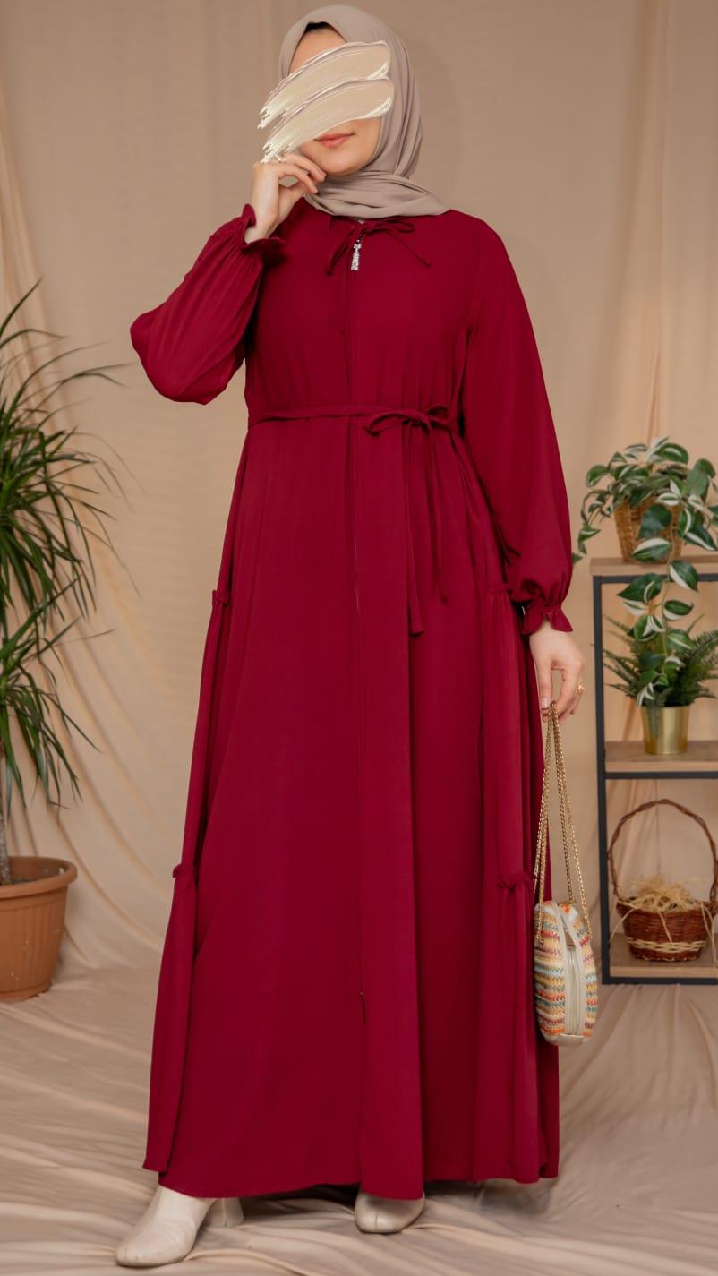 Yanları Katlı Kroş Elbise 5123 - Bordo