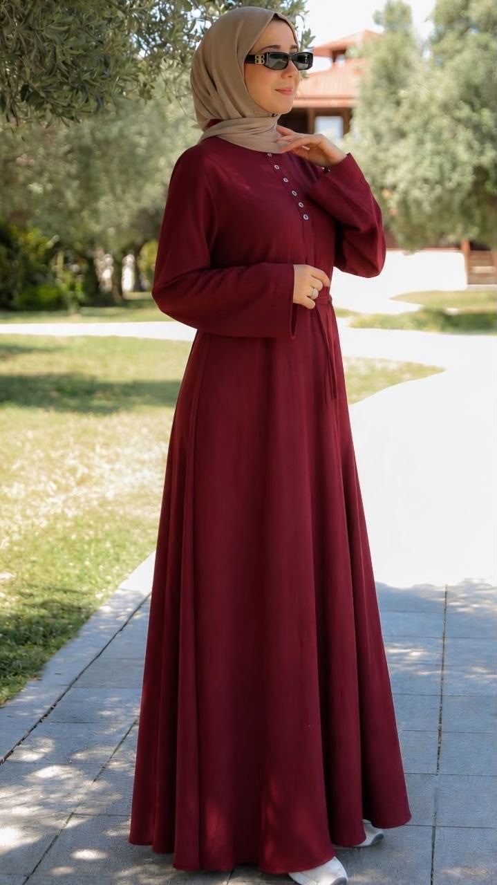 Yarım Pat Arkadan Bağlamalı Elbise 5158 - Bordo