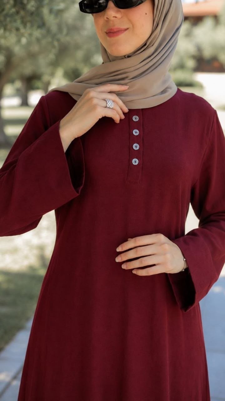 Yarım Pat Arkadan Bağlamalı Elbise 5158 - Bordo