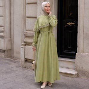 Pelerinli Dantelli Elbise 5159 - Çağla