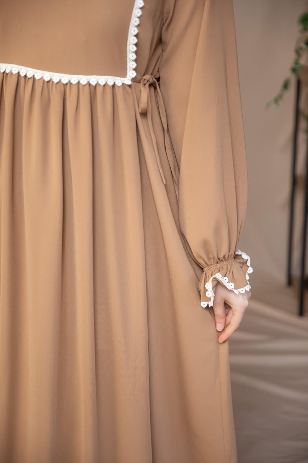 Dantel Detaylı Elbise 5126 - Camel