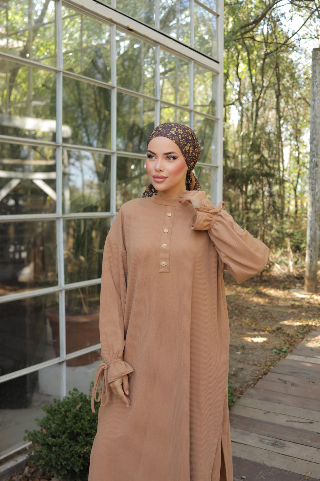 Düğme Detaylı Örme Pantolon Takım 6020 - Camel