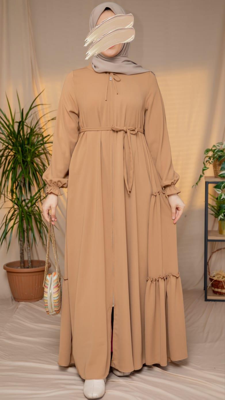 Yanları Katlı Kroş Elbise 5123 - Camel
