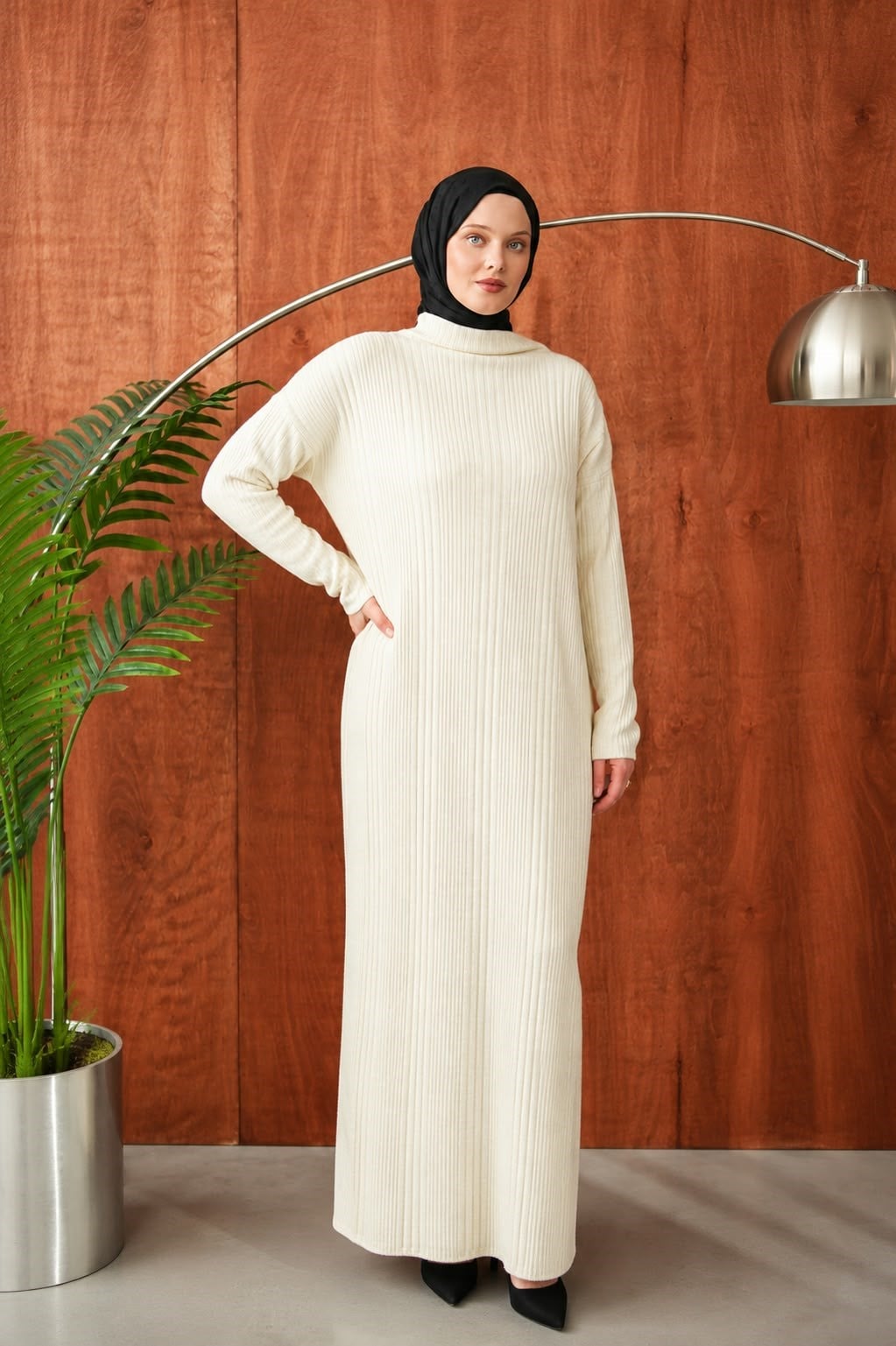 Dik Yakalı Fitilli Triko NSR2683 - Ekru