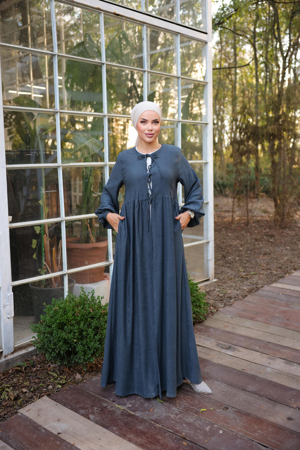 Bel Büzgülü 3 Biyeli Tesettür Kimono 8024 - Gri