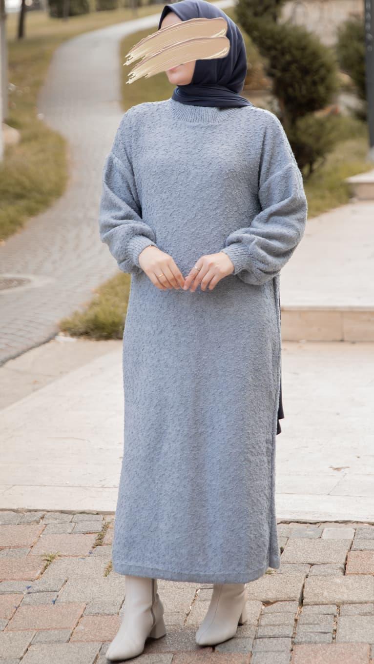 Oversize Tasarım Triko Elbise - Gri