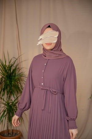 Boydan Pliseli Elbise 5129 - Gül Kurusu