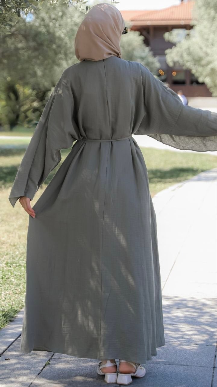 Önü Pelerinli Oversize Elbise 5156 - Haki