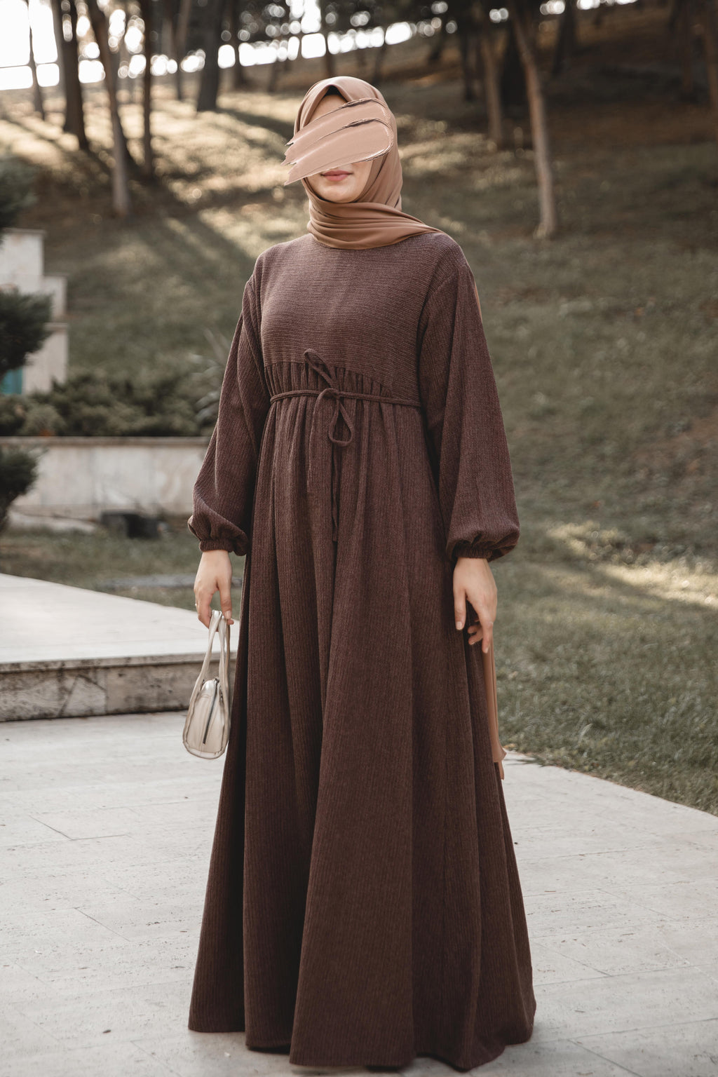 Robalı Oversize Elbise Nsr 5110 - Kahverengi
