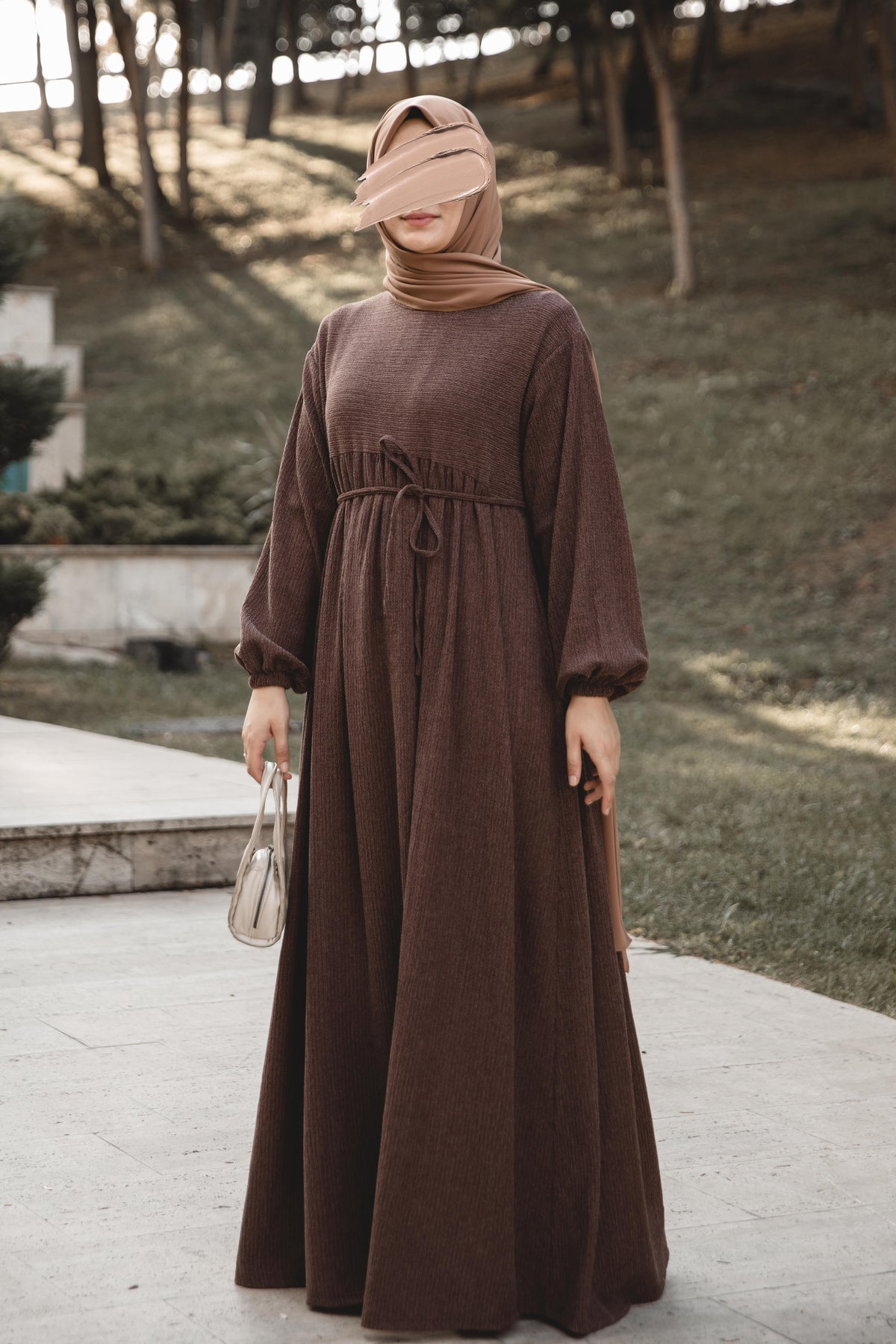 Robalı Oversize Elbise Nsr 5110 - Kahverengi